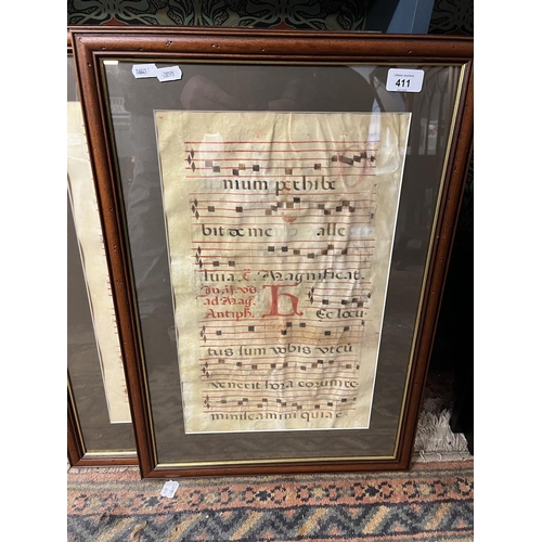 411 - Collection of framed early Antiphonal Vellum documents