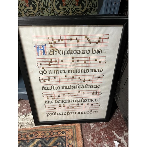 411 - Collection of framed early Antiphonal Vellum documents