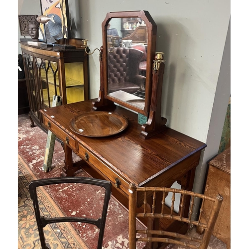 419 - Gothic pitch pine dressing table in the manner of A.W.W. Pugin - Approx W122cm D61cm H160cm