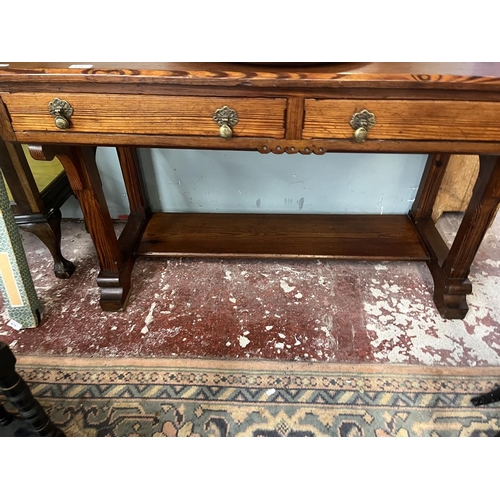 419 - Gothic pitch pine dressing table in the manner of A.W.W. Pugin - Approx W122cm D61cm H160cm