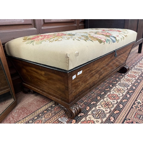 450 - Antique sarcophagus shaped and tapestry topped ottoman - Approx W: 103cm D: 60cm H: 43cm