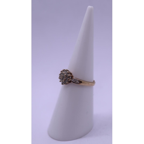 67 - 9ct gold 3-tier diamond cluster ring - size I