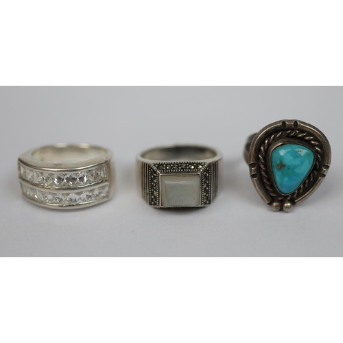 10 - 3 silver stone set rings