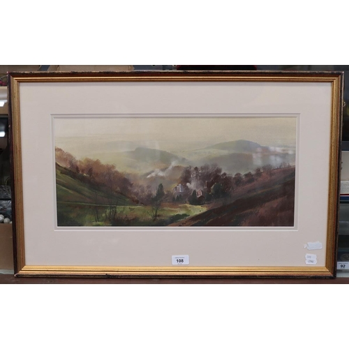 108 - Watercolour by Jonathan Taylor - The Dingle, Malvern - Approx IS: 52cm x 24cm