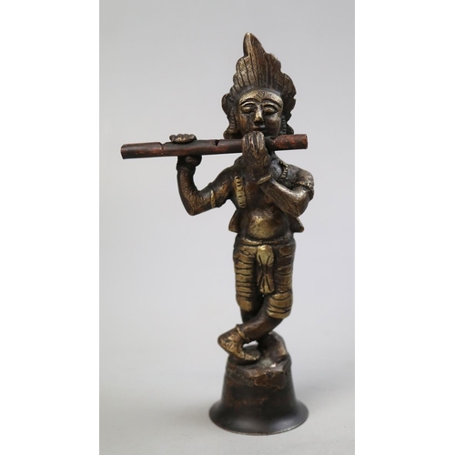 118 - Bronze statue of Krishna playing a flute - Approx H: 22