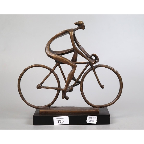 135 - Bronze sculpture of man riding bike - Approx H: 26cm