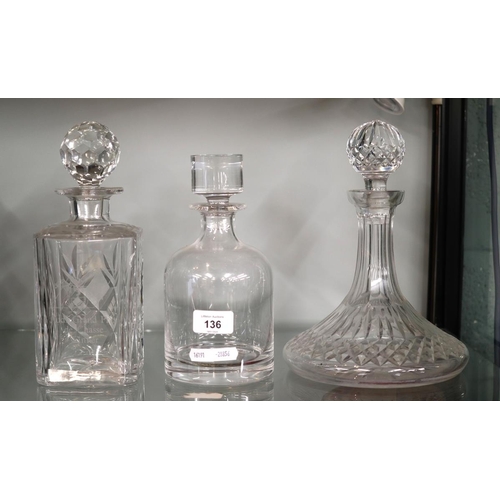 136 - 3 Glass decanters