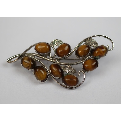 14 - Silver tigers eye set brooch