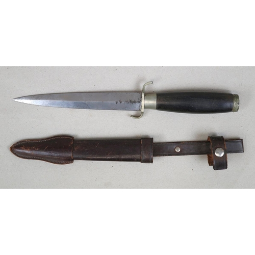 143 - 1950's Carl Schlieper 'Eye' brand German fighting knife, with leather sheath.