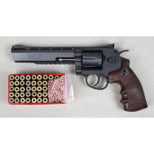 146 - Dan Wesson Co2 'Black Ops' colt revolver,4.5mm bb, including Ammo safe with spare cartridges and bbs... 