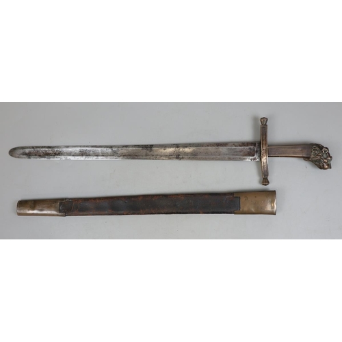 150 - 19thC French (Napoleonic era) short sword, bronze lion head grip, 20