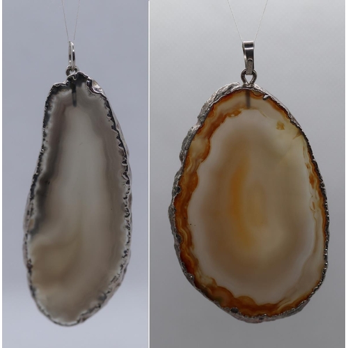 20 - 2 silver mounted agate pendants