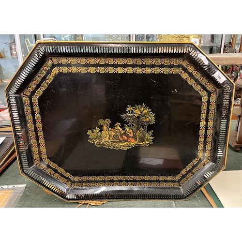 200 - Large decorative fretted enamel tray