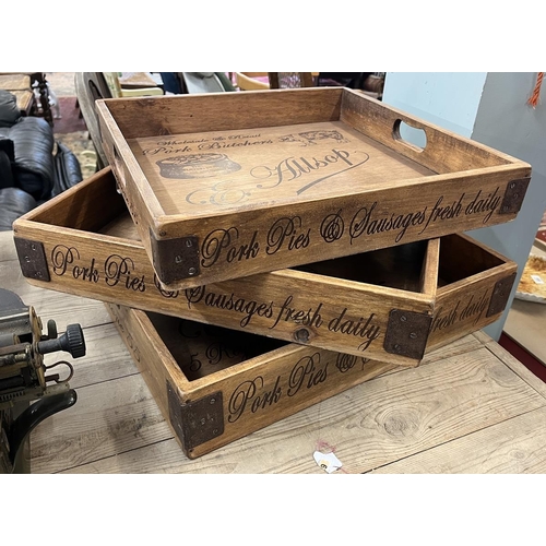 227 - Set of 3 graduated wooden advertising trays