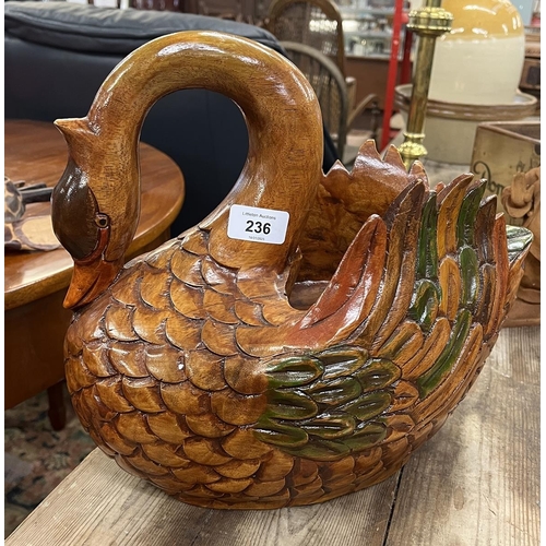 236 - Heavy carved wooden swan fruit bowl - Approx H: 29cm