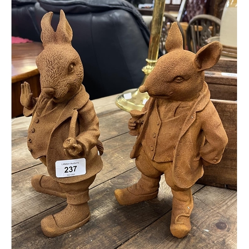 237 - Mr Rabbit and Mr Ratty rust effect figures - Approx H: 26cm