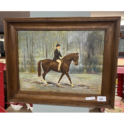 240 - Oil on board horse & rider Tutti Frutti signed K.F Meyer - Approx IS: 39cm x 29cm