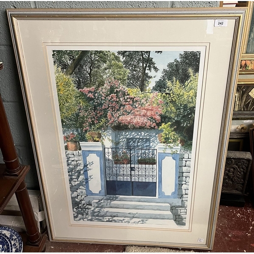 242 - Large signed L/E print - The Blue Gate signed M. Wood - Approx IS: 51cm x 77cm