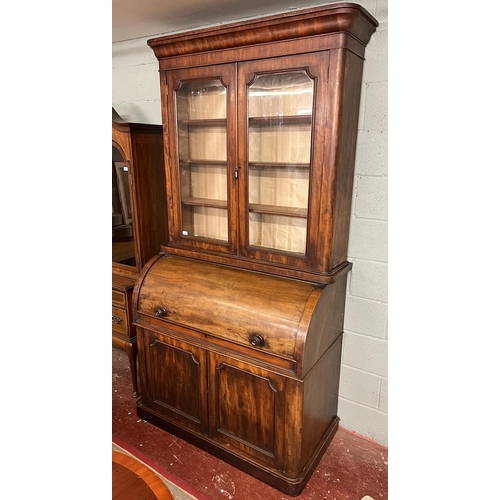 250 - Large Victorian cylinder bookcase - Approx W: 120cm D: 59cm H: 231cm