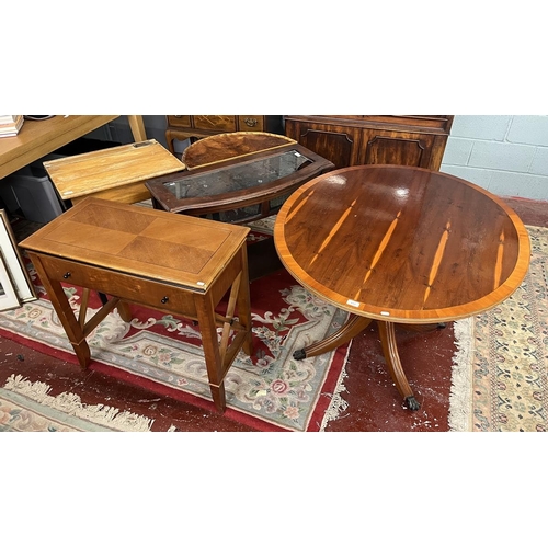 251 - Collection of furniture to include school desk and yew wood dining table