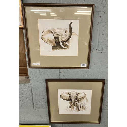 256 - A pair of framed watercolours signed Julia Nagata - Elephants - Approx IS: 24cm x 22cm