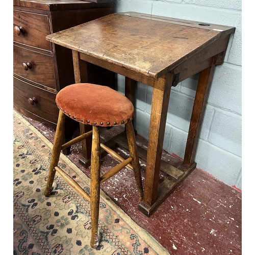 257 - School desk together with stool