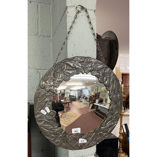 264 - Art Nouveau pewter framed convex mirror - Approx 42cm in diameter with the mirror being approx 28cm ... 