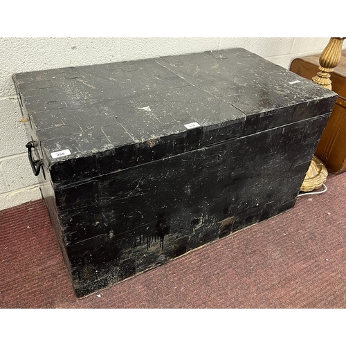 288 - Metal bound antique wooden chest - Approx W: 91cm D: 51cm H: 54cm