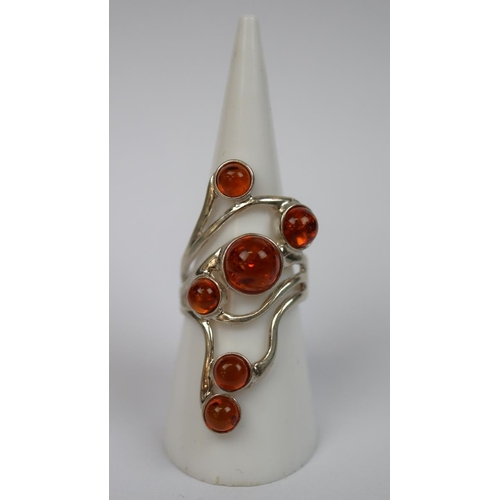 31 - Silver & amber ring - Size N