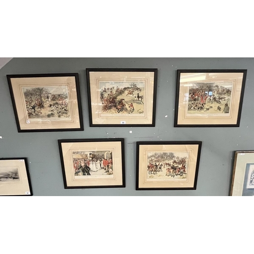 366 - Set of 5 framed & glazed coloured hunting prints - Hugh Thomson 'Tally-Ho' Idyll