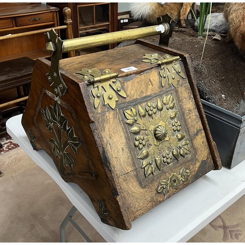 373 - Late Victorian walnut and brass mounted coal scuttle