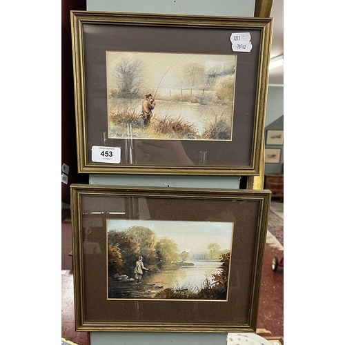 453 - 2 framed watercolours - Gentleman fishing by Bill Haines