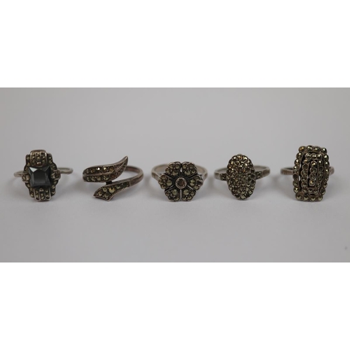 5 - 5 1930's silver & marcasite rings