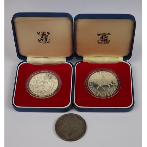 90 - Silver 1931 crown together with 2 silver proof 1977 crowns