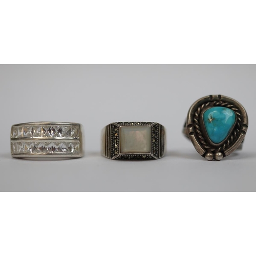 10 - 3 silver stone set rings