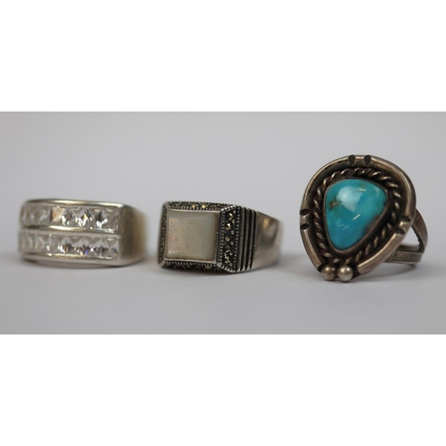 10 - 3 silver stone set rings