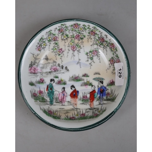 129 - Hand-painted Oriental dish together with pottery vase