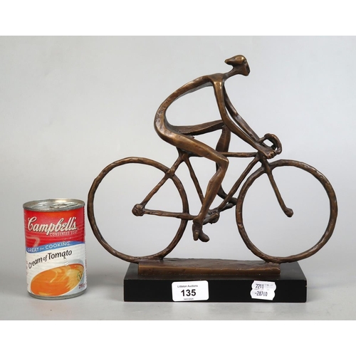 135 - Bronze sculpture of man riding bike - Approx H: 26cm