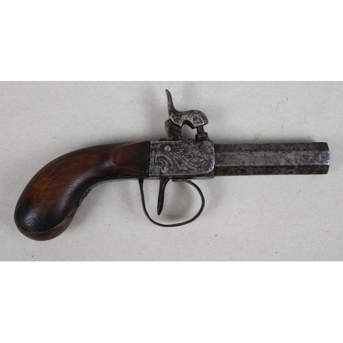 145 - French percussion pistol, proof mark from St. Etienne 1869, 13mm octagonal barrel, action holds in f... 