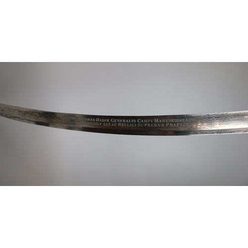 148 - Austro-Hungarian cavalry sabre in commemoration of Count Andreas Hadik (c.1760) with brass and leath... 