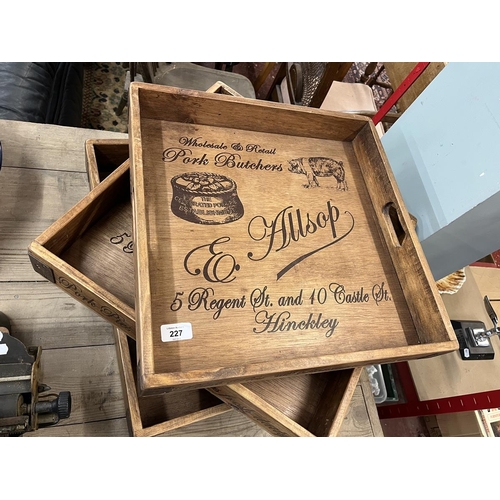 227 - Set of 3 graduated wooden advertising trays