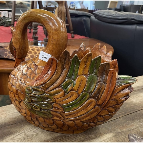 236 - Heavy carved wooden swan fruit bowl - Approx H: 29cm