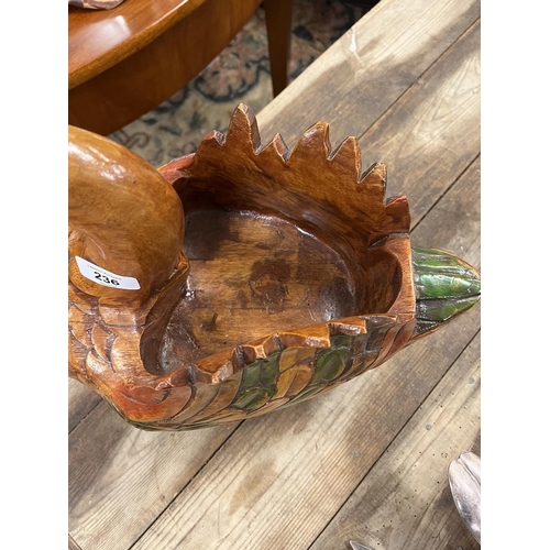 236 - Heavy carved wooden swan fruit bowl - Approx H: 29cm