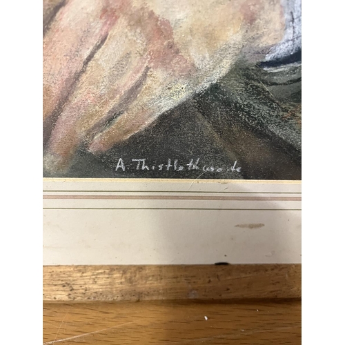 245 - Framed pastel of man smoking a pipe by A - Approx IS: 47cm x 63cm