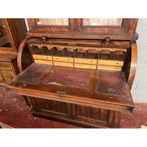 250 - Large Victorian cylinder bookcase - Approx W: 120cm D: 59cm H: 231cm