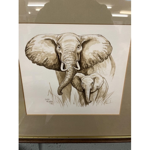 256 - A pair of framed watercolours signed Julia Nagata - Elephants - Approx IS: 24cm x 22cm