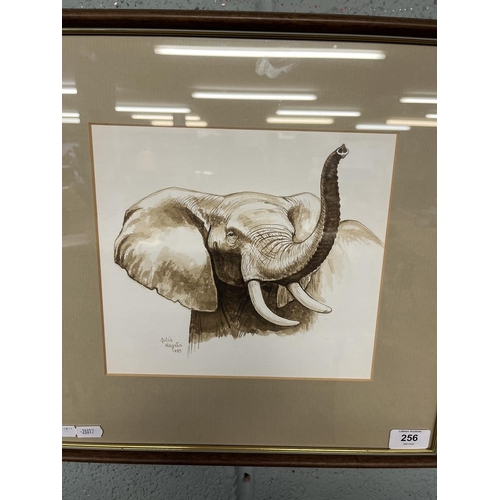 256 - A pair of framed watercolours signed Julia Nagata - Elephants - Approx IS: 24cm x 22cm