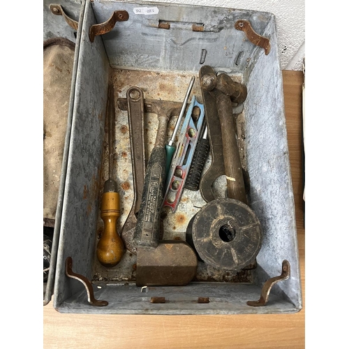 279 - Collection of tools in metal trugs