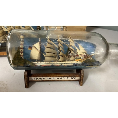 300 - 3 vintage schooners in bottles C.1950