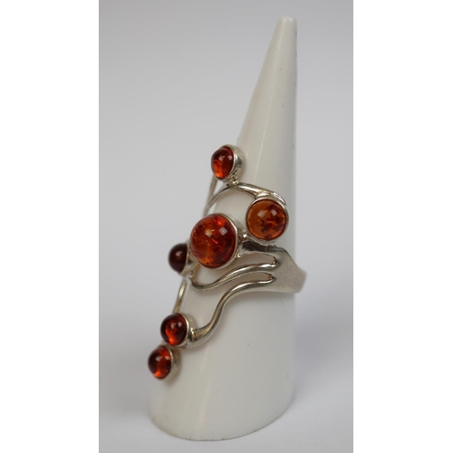 31 - Silver & amber ring - Size N